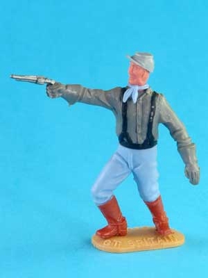Seitenansicht Timpo Toys Südstaatler mit schwarzen Hosenträgern und Pistole